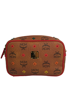 Visetos Studded Camera Bag,Leather,Tan/Red,3